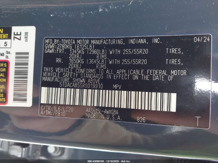 2024 Toyota Highlander - 5TDACAB55RS019910