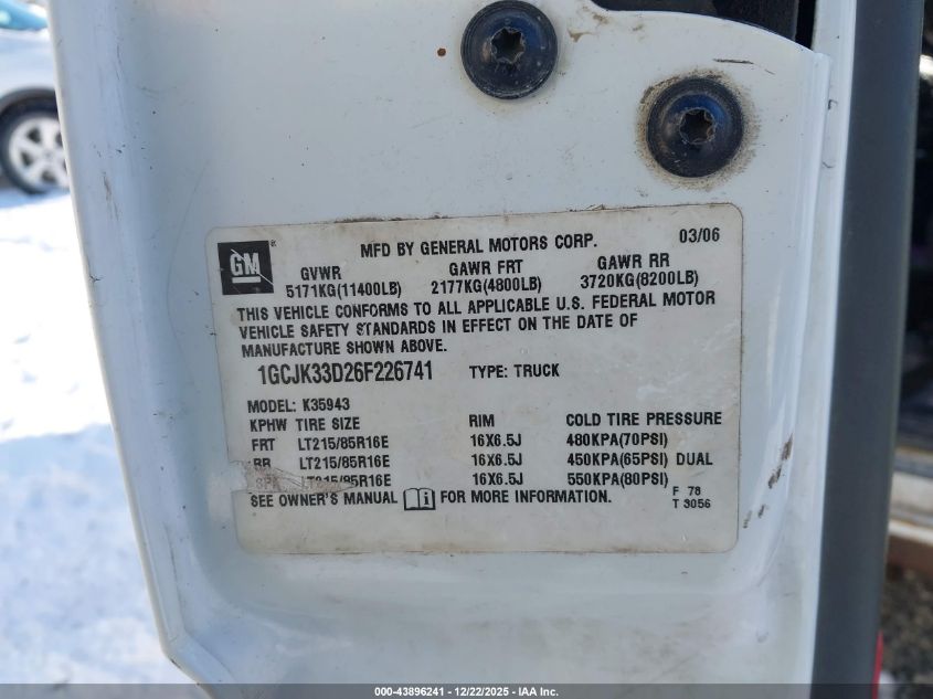 2006 Chevrolet 3500 VIN: 1GCJK33D26F226741 Lot: 43896241