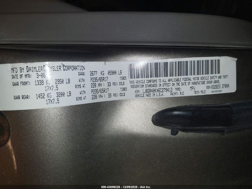 2006 Jeep Grand Cherokee Laredo VIN: 1J8GR48KX6C279412 Lot: 43896326