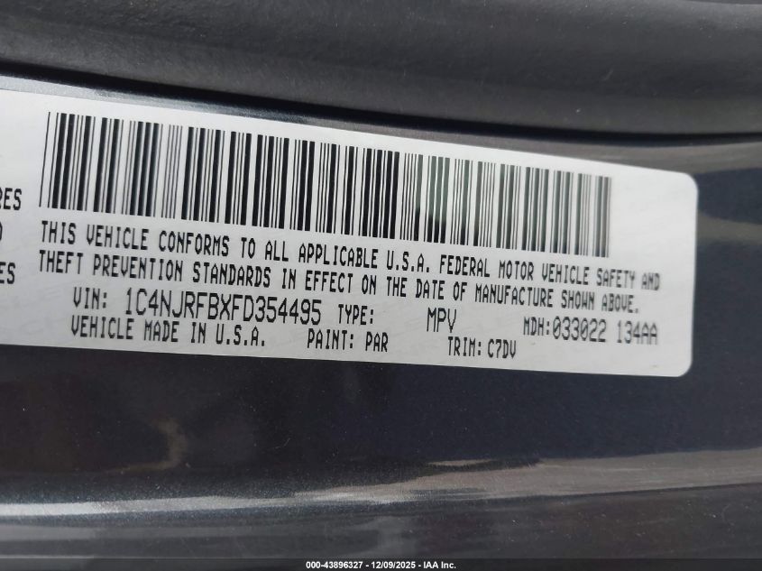 2015 Jeep Patriot Latitude VIN: 1C4NJRFBXFD354495 Lot: 43896327