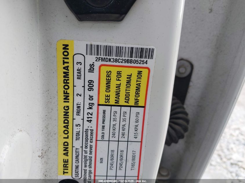 2009 Ford Edge Sel VIN: 2FMDK38C29BB05254 Lot: 43896348