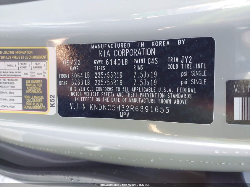 2024 Kia Carnival Mpv Ex VIN: KNDNC5H32R6391655 Lot: 43896386