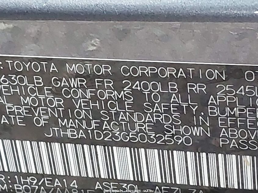 2016 Lexus Is 200T VIN: JTHBA1D23G5032590 Lot: 43896431