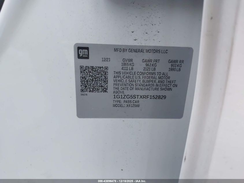 2024 Chevrolet Malibu Fwd Rs VIN: 1G1ZG5STXRF152829 Lot: 43896478