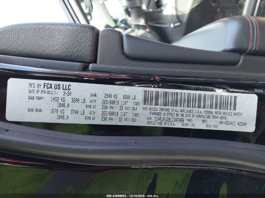 2020 Jeep Grand Cherokee Trailhawk 4X4 VIN: 1C4RJFLG9LC347068 Lot: 43896693