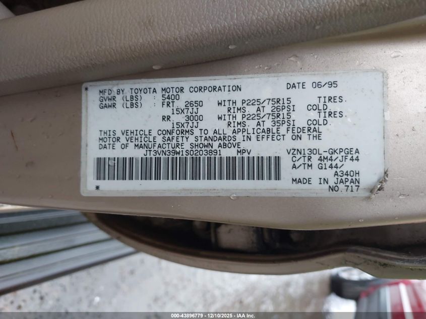 1995 Toyota 4Runner Vn39 Sr5 VIN: JT3VN39W1S0203891 Lot: 43896779