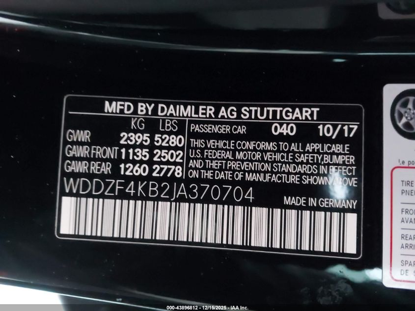 2018 Mercedes-Benz E 300 4Matic VIN: WDDZF4KB2JA370704 Lot: 43896812