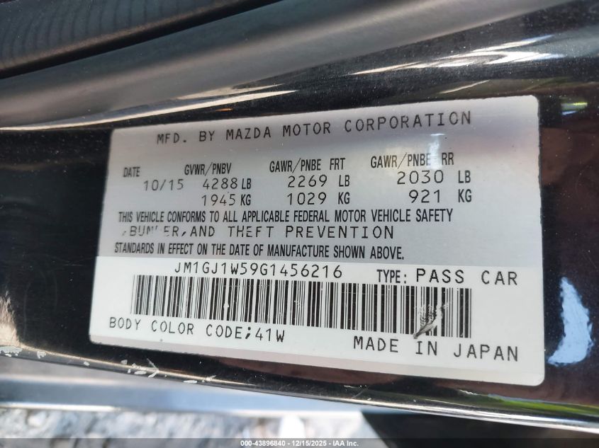 2016 Mazda Mazda6 I Grand Touring VIN: JM1GJ1W59G1456216 Lot: 43896840