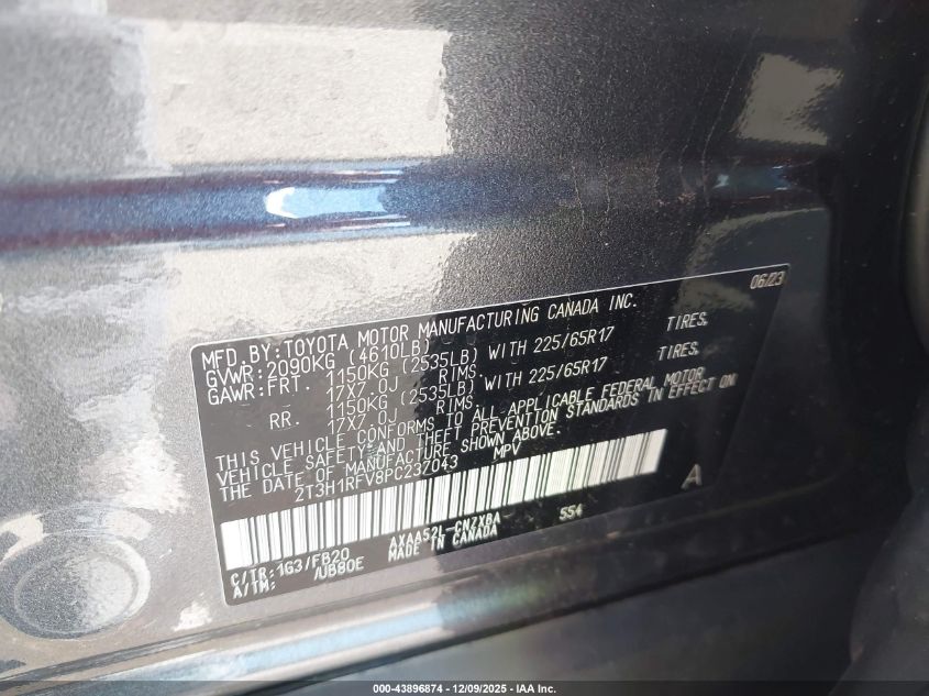 2023 Toyota Rav4 Le VIN: 2T3H1RFV8PC237043 Lot: 43896874