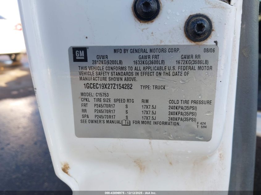 2007 Chevrolet Silverado 1500 Classic Work Truck VIN: 1GCEC19X27Z154282 Lot: 43896975