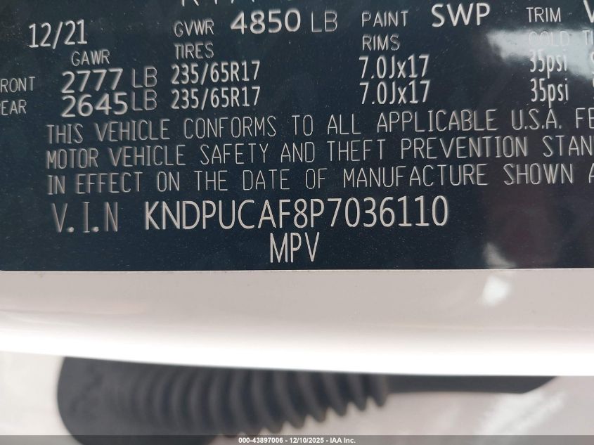 2023 Kia Sportage Lx VIN: KNDPUCAF8P7036110 Lot: 43897006