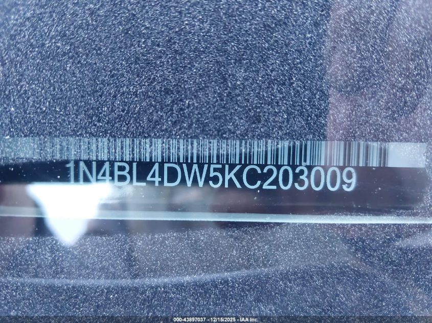 2019 Nissan Altima 2.5 Sv VIN: 1N4BL4DW5KC203009 Lot: 43897037