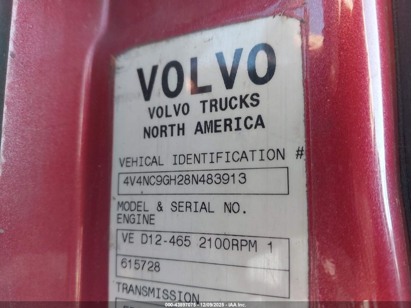 2008 Volvo Vn Vnl VIN: 4V4NC9GH28N483913 Lot: 43897075