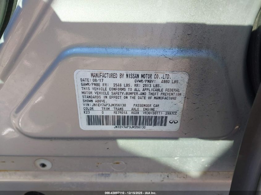 2018 Infiniti Q50 3.0T Luxe VIN: JN1EV7AP3JM356130 Lot: 43897110