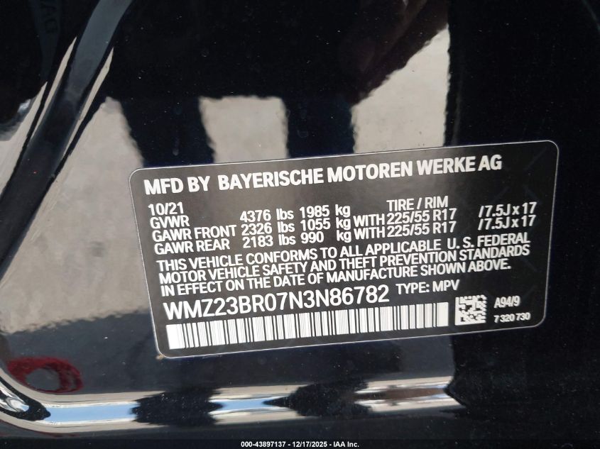 2022 Mini Countryman Cooper VIN: WMZ23BR07N3N86782 Lot: 43897137