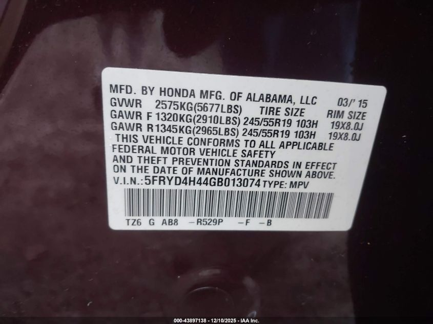 2016 Acura Mdx Technology Acurawatch Plus Packages/Technology Package VIN: 5FRYD4H44GB013074 Lot: 43897138