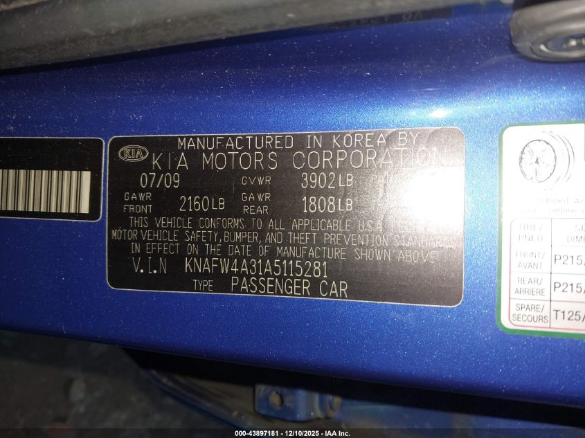 2010 Kia Forte Sx VIN: KNAFW4A31A5115281 Lot: 43897181