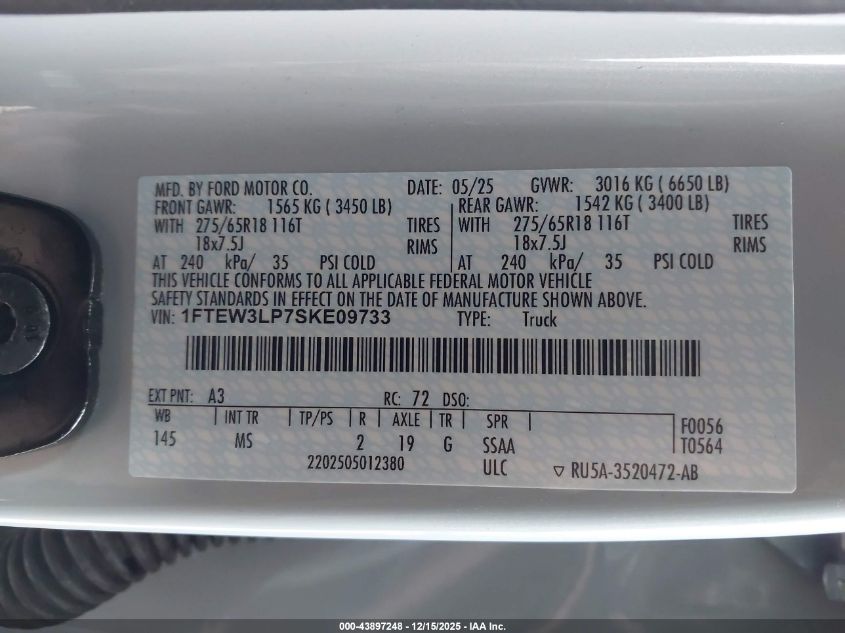 2025 Ford F-150 - 1FTEW3LP7SKE09733