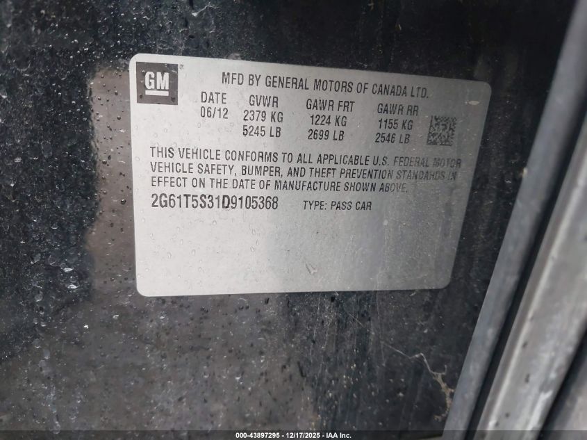 2013 Cadillac Xts Premium VIN: 2G61T5S31D9105368 Lot: 43897295