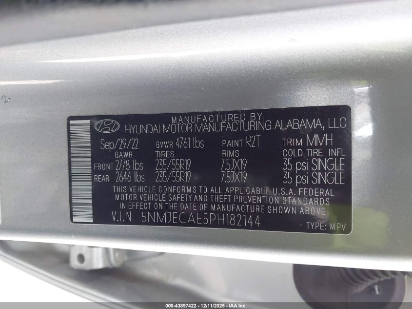 2023 Hyundai Tucson Limited VIN: 5NMJECAE5PH182144 Lot: 43897422