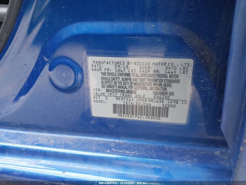 2014 Nissan Versa Note Sv VIN: 3N1CE2CP6EL383832 Lot: 43897433