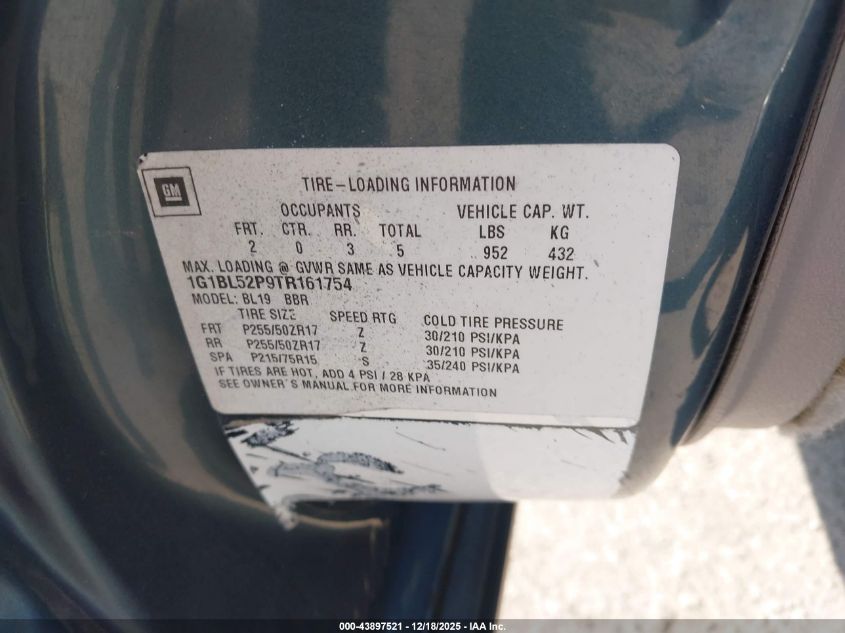 1996 Chevrolet Caprice / Impala Classic Ss VIN: 1G1BL52P9TR161754 Lot: 43897521