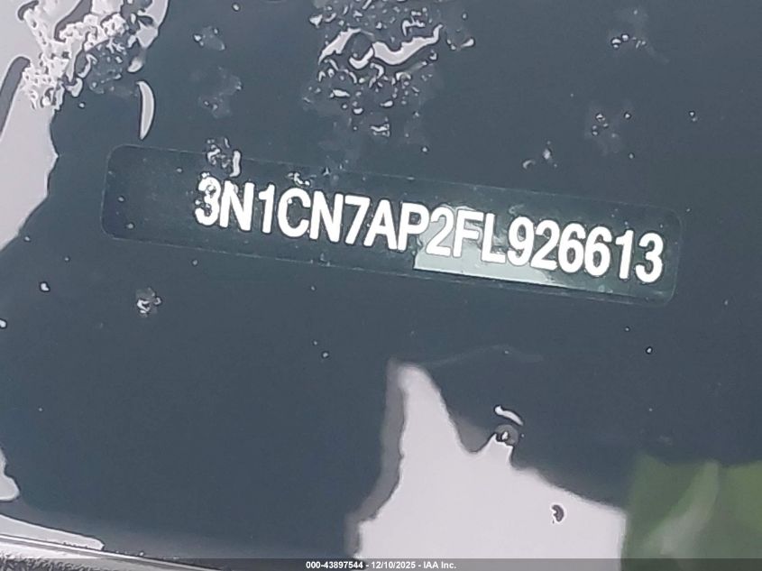 2015 Nissan Versa 1.6 S+ VIN: 3N1CN7AP2FL926613 Lot: 43897544