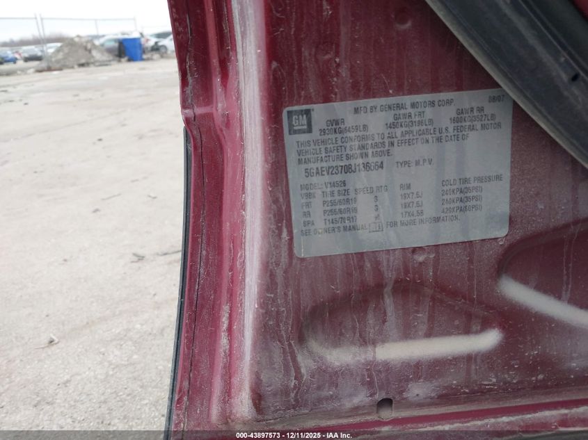 2008 Buick Enclave Cxl VIN: 5GAEV23708J136664 Lot: 43897573