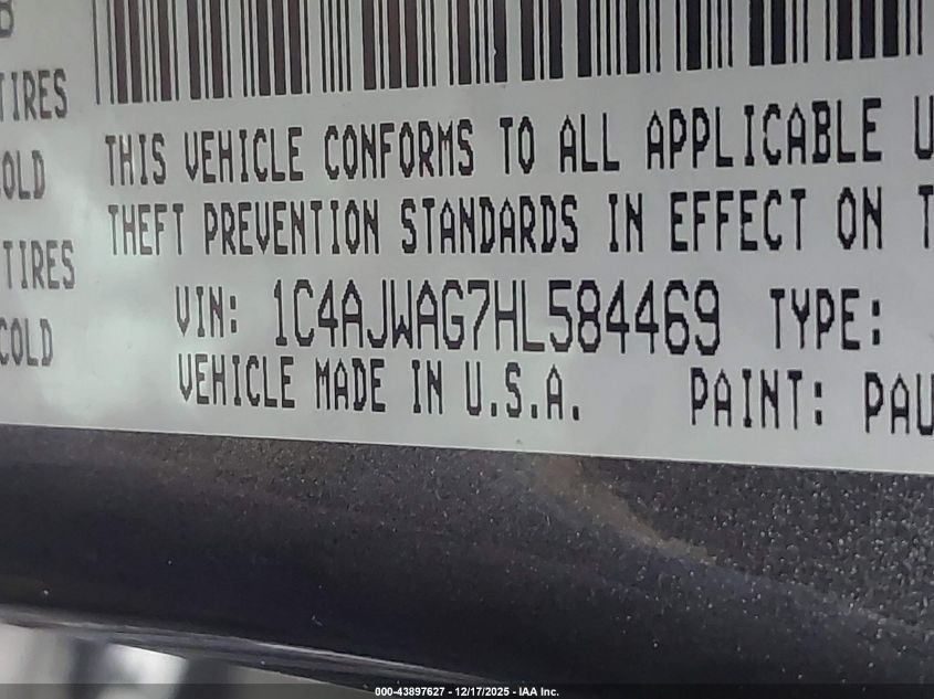 2017 Jeep Wrangler Sport 4X4 VIN: 1C4AJWAG7HL584469 Lot: 43897627