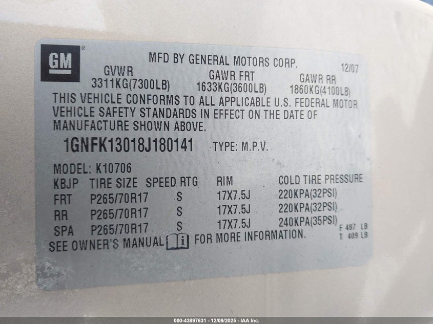 1GNFK13018J180141 2008 CHEVROLET TAHOE photo no. 9