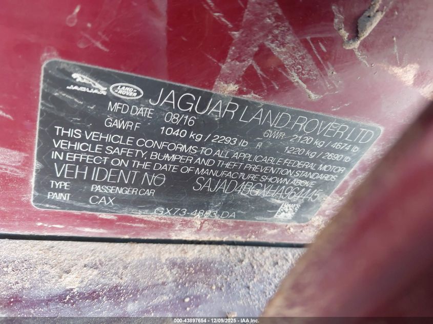 2017 Jaguar Xe 25T Premium VIN: SAJAD4BGXHA964445 Lot: 43897654