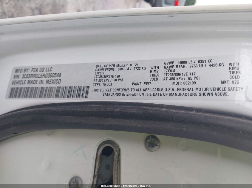 2024 Ram 3500 Tradesman 4X4 8' Box VIN: 3C63RRGL5RG360548 Lot: 43897668