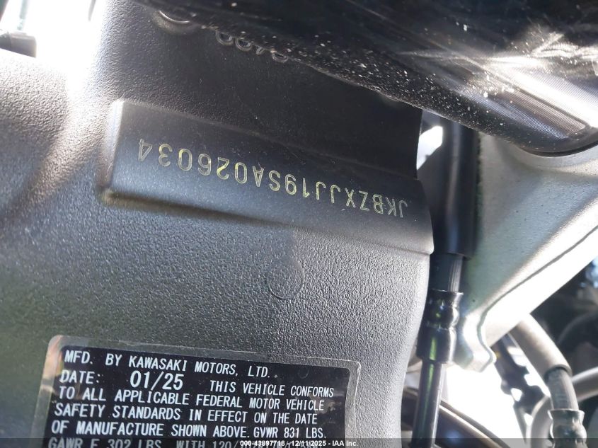 2025 Kawasaki Zx636 K VIN: JKBZXJJ19SA026034 Lot: 43897718