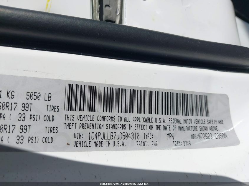 2018 Jeep Cherokee Latitude Plus Fwd VIN: 1C4PJLLB7JD504310 Lot: 43897729