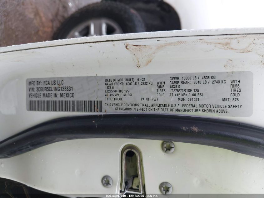 2022 Ram 2500 Tradesman 4X4 6'4 Box VIN: 3C6UR5CL1NG138831 Lot: 43897749