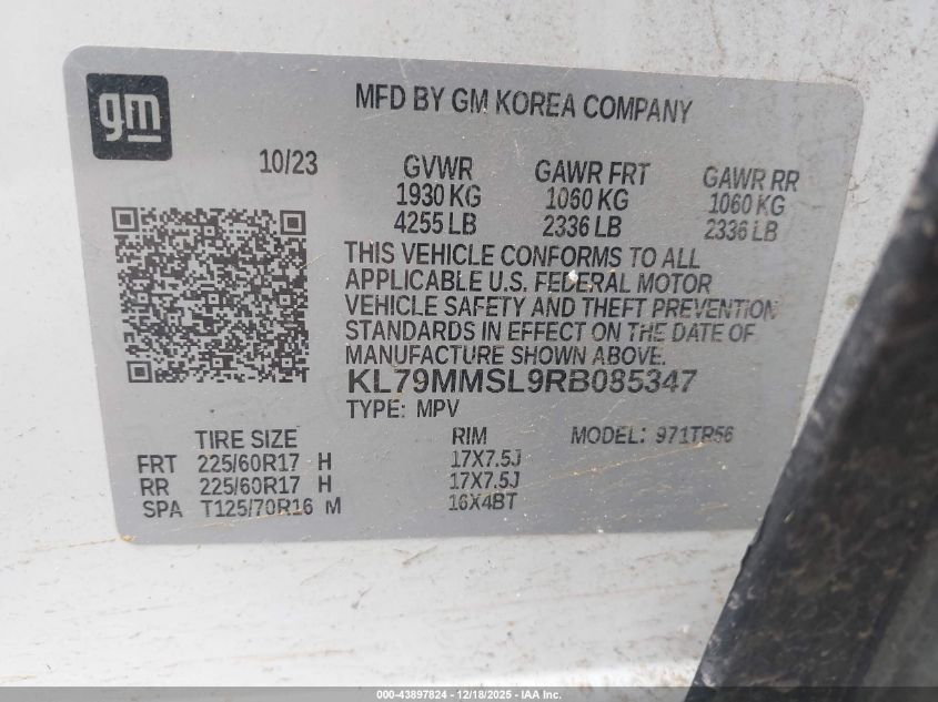 2024 Chevrolet Trailblazer Fwd Ls VIN: KL79MMSL9RB085347 Lot: 43897824