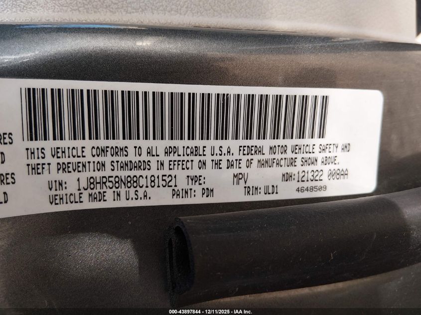 2008 Jeep Grand Cherokee Limited VIN: 1J8HR58N88C181521 Lot: 43897844