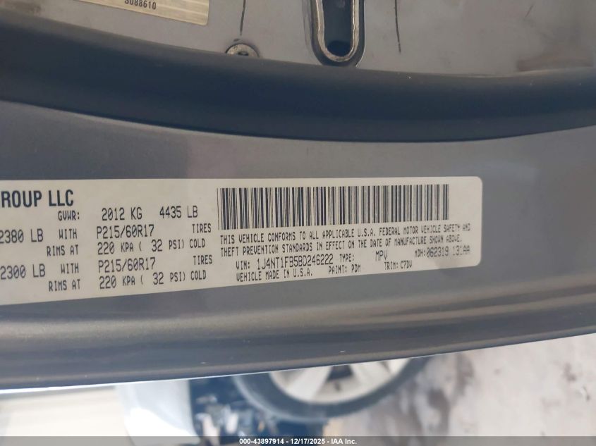 2011 Jeep Compass VIN: 1J4NT1FB5BD246222 Lot: 43897914