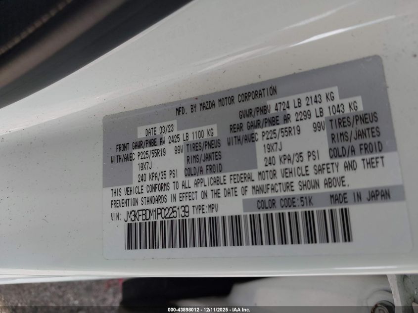 2023 Mazda Cx-5 2.5 S Premium VIN: JM3KFBDM1P0225139 Lot: 43898012