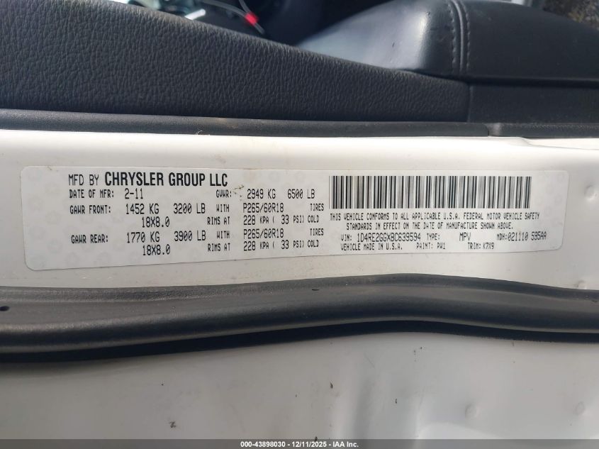 2011 Dodge Durango Express VIN: 1D4RE2GGXBC639594 Lot: 43898030