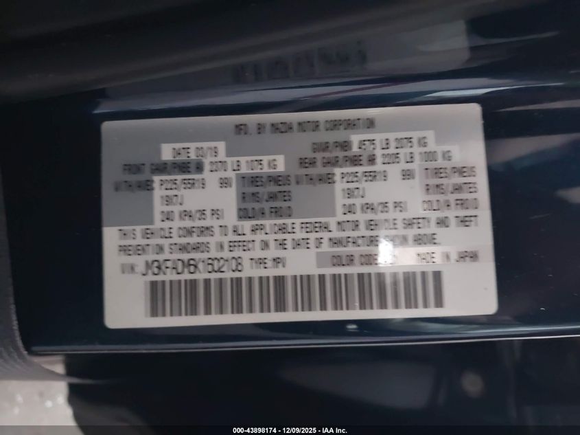 2019 Mazda Cx-5 Grand Touring VIN: JM3KFADM6K1602108 Lot: 43898174