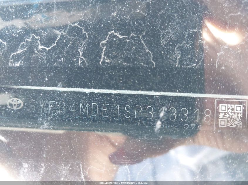 2025 Toyota Corolla Le VIN: 5YFB4MDE1SP313318 Lot: 43898185