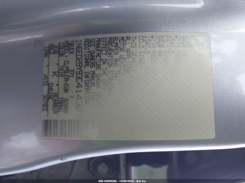 2003 Nissan Frontier Xe-V6 VIN: 1N6ED29Y93C414327 Lot: 43898260