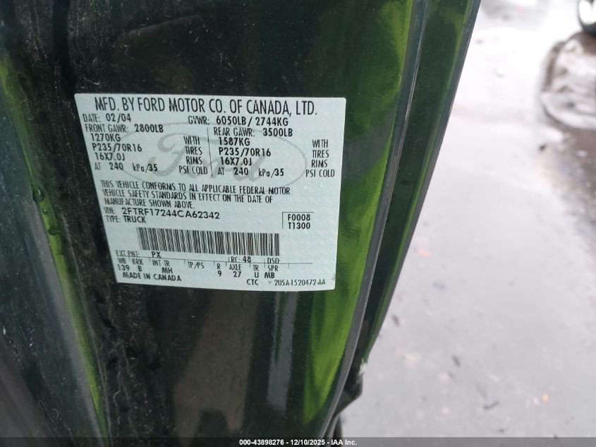 2004 Ford F-150 Heritage Xl/Xlt VIN: 2FTRF17244CA62342 Lot: 43898276