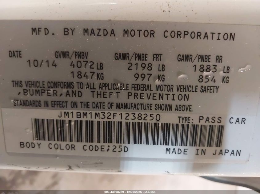 2015 Mazda Mazda3 S Grand Touring VIN: JM1BM1M32F1238250 Lot: 43898289