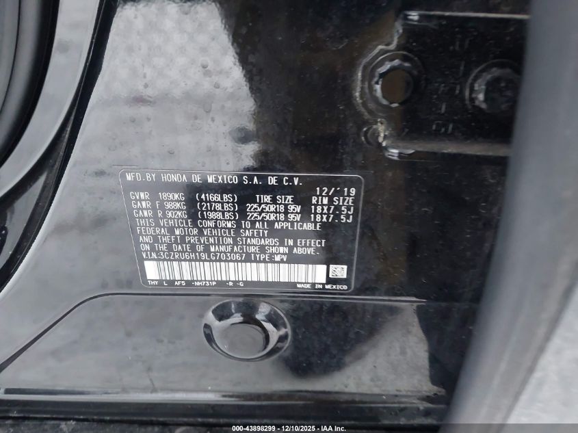 2020 Honda Hr-V Awd Sport VIN: 3CZRU6H19LG703067 Lot: 43898299