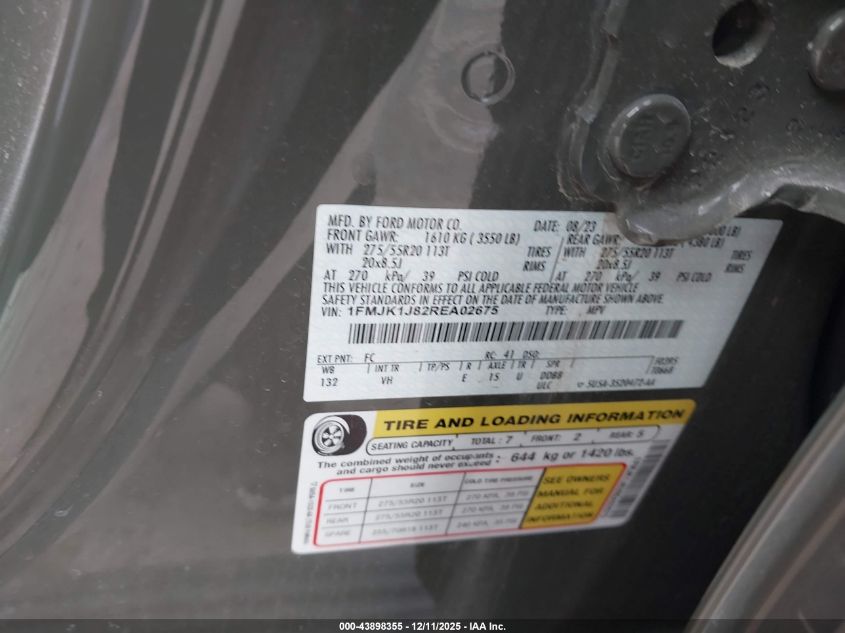 2024 Ford Expedition Xlt Max VIN: 1FMJK1J82REA02675 Lot: 43898355
