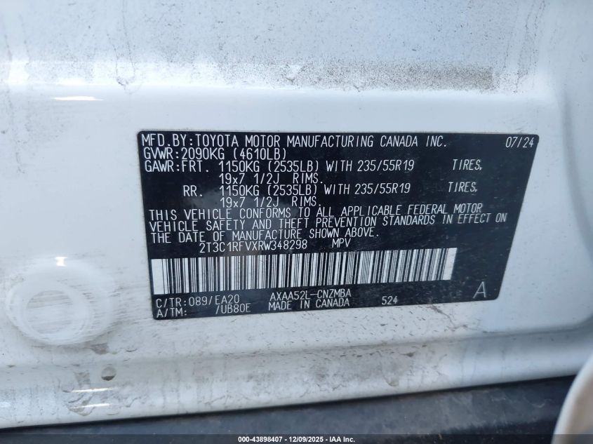 2024 Toyota Rav4 Xle Premium VIN: 2T3C1RFVXRW348298 Lot: 43898407