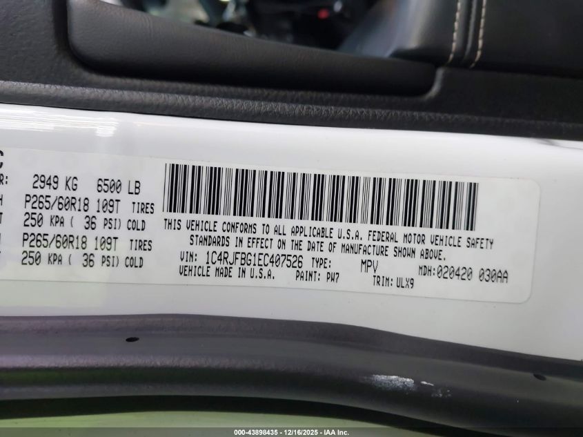 2014 Jeep Grand Cherokee Limited VIN: 1C4RJFBG1EC407526 Lot: 43898435