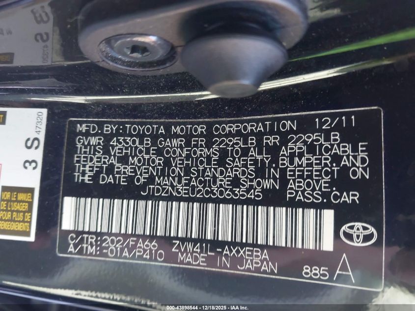 2012 Toyota Prius V Three VIN: JTDZN3EU2C3063545 Lot: 43898544